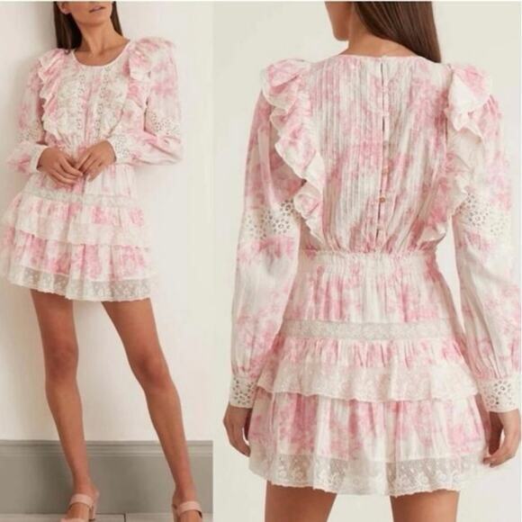 LoveShackFancy Santorini Dress in White & Pink Size XS - Picture 4 of 9